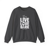 Live, Love, Bark (Front)___BAB Oval Outline (Back)  ||  Unisex Heavy Blend™ Crewneck Sweatshirt