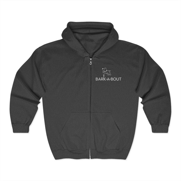 Bark-A-Bout Dog and BAB Logo (Front)__Outline Oval (Back)  ||  Unisex Heavy Blend™ Full Zip-Up Hoodie