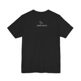 Me + Dogs = Love (Front)__BAB Word Outline (Back) || Bella + Canvas 3001 Unisex Jersey Short Sleeve Tee