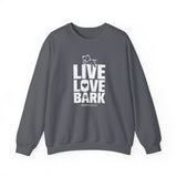 Live, Love, Bark (Front)___BAB Oval Outline (Back)  ||  Unisex Heavy Blend™ Crewneck Sweatshirt