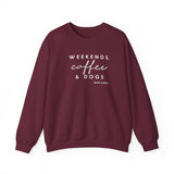 Weekends, Coffee and Dogs (Front)___BAB Oval Outline (Back)  ||  Unisex Heavy Blend™ Crewneck Sweatshirt