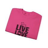 Live, Love, Bark (Front)___BAB Oval Outline (Back)  ||  Unisex Heavy Blend™ Crewneck Sweatshirt