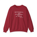 Weekends, Coffee and Dogs (Front)___BAB Oval Outline (Back)  ||  Unisex Heavy Blend™ Crewneck Sweatshirt