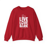 Live, Love, Bark (Front)___BAB Oval Outline (Back)  ||  Unisex Heavy Blend™ Crewneck Sweatshirt