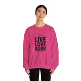 Live, Love, Bark (Front)___BAB Oval Outline (Back)  ||  Unisex Heavy Blend™ Crewneck Sweatshirt