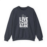 Live, Love, Bark (Front)___BAB Oval Outline (Back)  ||  Unisex Heavy Blend™ Crewneck Sweatshirt