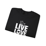 Live, Love, Bark (Front)___BAB Oval Outline (Back)  ||  Unisex Heavy Blend™ Crewneck Sweatshirt