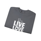 Live, Love, Bark (Front)___BAB Oval Outline (Back)  ||  Unisex Heavy Blend™ Crewneck Sweatshirt