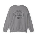 Weekends, Coffee and Dogs (Front)___BAB Oval Outline (Back)  ||  Unisex Heavy Blend™ Crewneck Sweatshirt