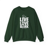 Live, Love, Bark (Front)___BAB Oval Outline (Back)  ||  Unisex Heavy Blend™ Crewneck Sweatshirt