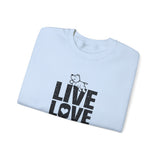 Live, Love, Bark (Front)___BAB Oval Outline (Back)  ||  Unisex Heavy Blend™ Crewneck Sweatshirt