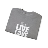 Live, Love, Bark (Front)___BAB Oval Outline (Back)  ||  Unisex Heavy Blend™ Crewneck Sweatshirt