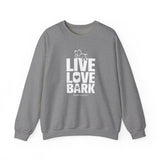 Live, Love, Bark (Front)___BAB Oval Outline (Back)  ||  Unisex Heavy Blend™ Crewneck Sweatshirt