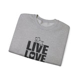 Live, Love, Bark (Front)___BAB Oval Outline (Back)  ||  Unisex Heavy Blend™ Crewneck Sweatshirt