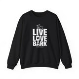 Live, Love, Bark (Front)___BAB Oval Outline (Back)  ||  Unisex Heavy Blend™ Crewneck Sweatshirt