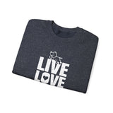 Live, Love, Bark (Front)___BAB Oval Outline (Back)  ||  Unisex Heavy Blend™ Crewneck Sweatshirt