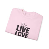 Live, Love, Bark (Front)___BAB Oval Outline (Back)  ||  Unisex Heavy Blend™ Crewneck Sweatshirt