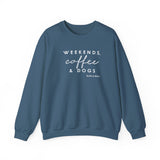 Weekends, Coffee and Dogs (Front)___BAB Oval Outline (Back)  ||  Unisex Heavy Blend™ Crewneck Sweatshirt