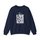 Live, Love, Bark (Front)___BAB Oval Outline (Back)  ||  Unisex Heavy Blend™ Crewneck Sweatshirt