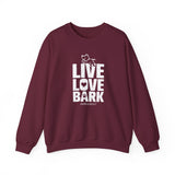 Live, Love, Bark (Front)___BAB Oval Outline (Back)  ||  Unisex Heavy Blend™ Crewneck Sweatshirt