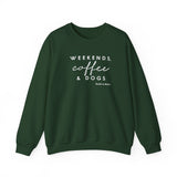 Weekends, Coffee and Dogs (Front)___BAB Oval Outline (Back)  ||  Unisex Heavy Blend™ Crewneck Sweatshirt