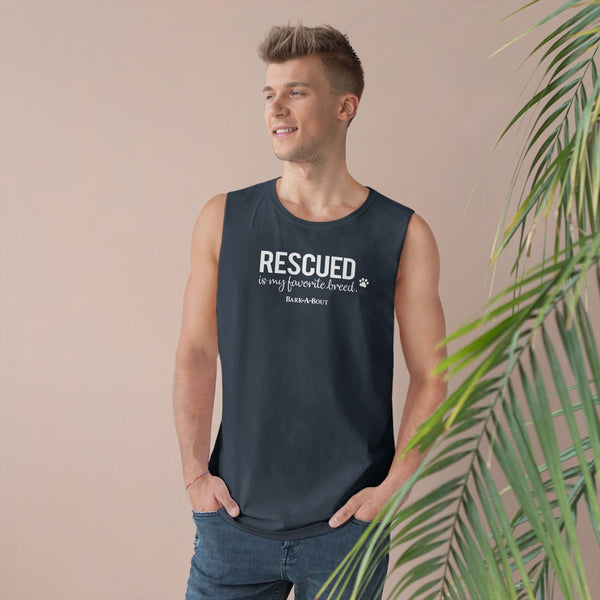 Rescued Is My Favorite Breed (Front)__BAB Oval (Back)  || Men's Ultra Cotton Sleeveless Tank