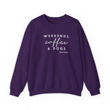 Weekends, Coffee and Dogs (Front)___BAB Oval Outline (Back)  ||  Unisex Heavy Blend™ Crewneck Sweatshirt
