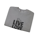 Live, Love, Bark (Front)___BAB Oval Outline (Back)  ||  Unisex Heavy Blend™ Crewneck Sweatshirt