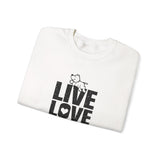 Live, Love, Bark (Front)___BAB Oval Outline (Back)  ||  Unisex Heavy Blend™ Crewneck Sweatshirt