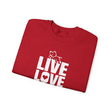 Live, Love, Bark (Front)___BAB Oval Outline (Back)  ||  Unisex Heavy Blend™ Crewneck Sweatshirt