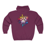 Paw Print Explosion (Back)__BAB Oval (Front) || Unisex Heavy Blend™ Full Zip-Up Hoodie