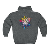 Paw Print Explosion (Back)__BAB Oval (Front) || Unisex Heavy Blend™ Full Zip-Up Hoodie