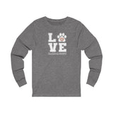 LOVE Bark-A-Bout Varsity (Front)__Oval Logo (Back)  ||  Unisex Jersey Long Sleeve Tee