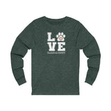 LOVE Bark-A-Bout Varsity (Front)__Oval Logo (Back)  ||  Unisex Jersey Long Sleeve Tee