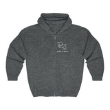Bark-A-Bout Dog Jumping Logo (Front)__Color Oval Logo (Back) || Unisex Heavy Blend™ Full Zip-Up Hoodie