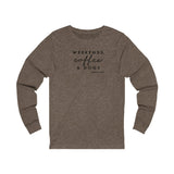 Weekends, Coffee and Dogs (Front)___Oval Logo (Back)  ||  Unisex Jersey Long Sleeve Tee