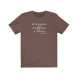 Weekends, Coffee and Dogs__Warm Tones  ||  Bella + Canvas 3001 Unisex Jersey Short Sleeve Tee