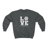 LOVE with Bark-A-Bout Outline (Front)___BAB Oval Outline (Back)  ||  Unisex Heavy Blend™ Crewneck Sweatshirt