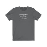 Weekends, Coffee and Dogs__Cool Tones  ||  Bella + Canvas 3001 Unisex Jersey Short Sleeve Tee