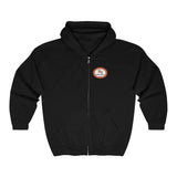 Paw Print Explosion (Back)__BAB Oval (Front) || Unisex Heavy Blend™ Full Zip-Up Hoodie