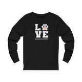 LOVE Bark-A-Bout Varsity (Front)__Oval Logo (Back)  ||  Unisex Jersey Long Sleeve Tee