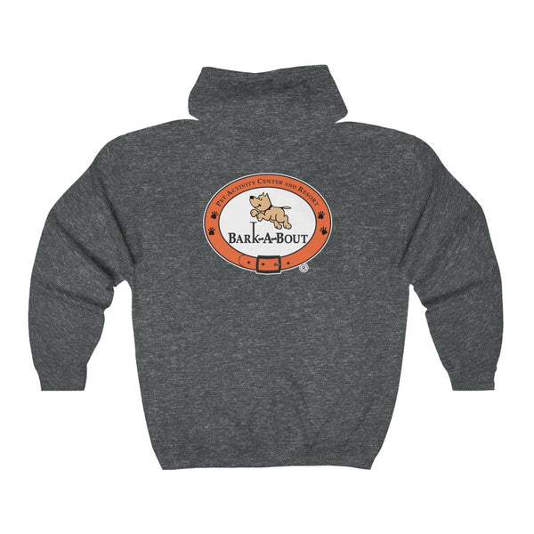 Bark-A-Bout Logo (Front) and Oval Logo (Back)  ||  Unisex Heavy Blend™ Full Zip-Up Hoodie