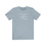 Weekends, Coffee and Dogs__Cool Tones  ||  Bella + Canvas 3001 Unisex Jersey Short Sleeve Tee