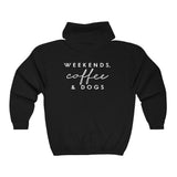 BAB Logo (Front)___Weekends, Coffee and Dogs (Back) || Unisex Heavy Blend™ Full Zip-Up Hoodie