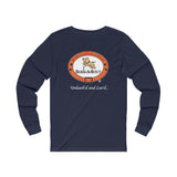 Weekends, Coffee and Dogs__White Font__BAB on back || Unisex Jersey Long Sleeve Tee