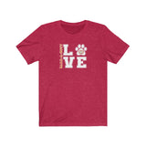 Love Bark-A-Bout Varsity (Front)__Oval Logo (Back)  ||  Bella + Canvas 3001 Unisex Jersey Short Sleeve Tee