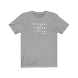 Weekends, Coffee and Dogs__Cool Tones  ||  Bella + Canvas 3001 Unisex Jersey Short Sleeve Tee