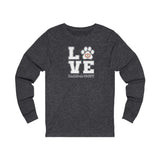 LOVE Bark-A-Bout Varsity (Front)__Oval Logo (Back)  ||  Unisex Jersey Long Sleeve Tee