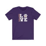 Love Bark-A-Bout Varsity (Front)__Oval Logo (Back)  ||  Bella + Canvas 3001 Unisex Jersey Short Sleeve Tee