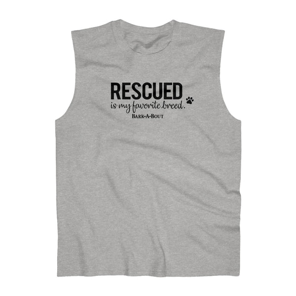 Rescued Is My Favorite Breed (Front) __BAB Oval (Back)  || Men's Ultra Cotton Sleeveless Tank
